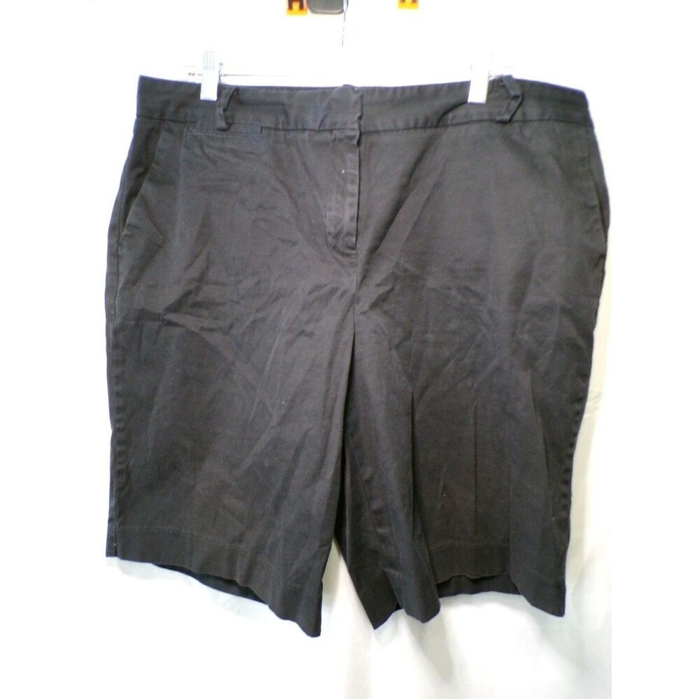 Talbots Women's Bermuda Chino Shorts Black Flat Front Size 16 Cotton Blend
